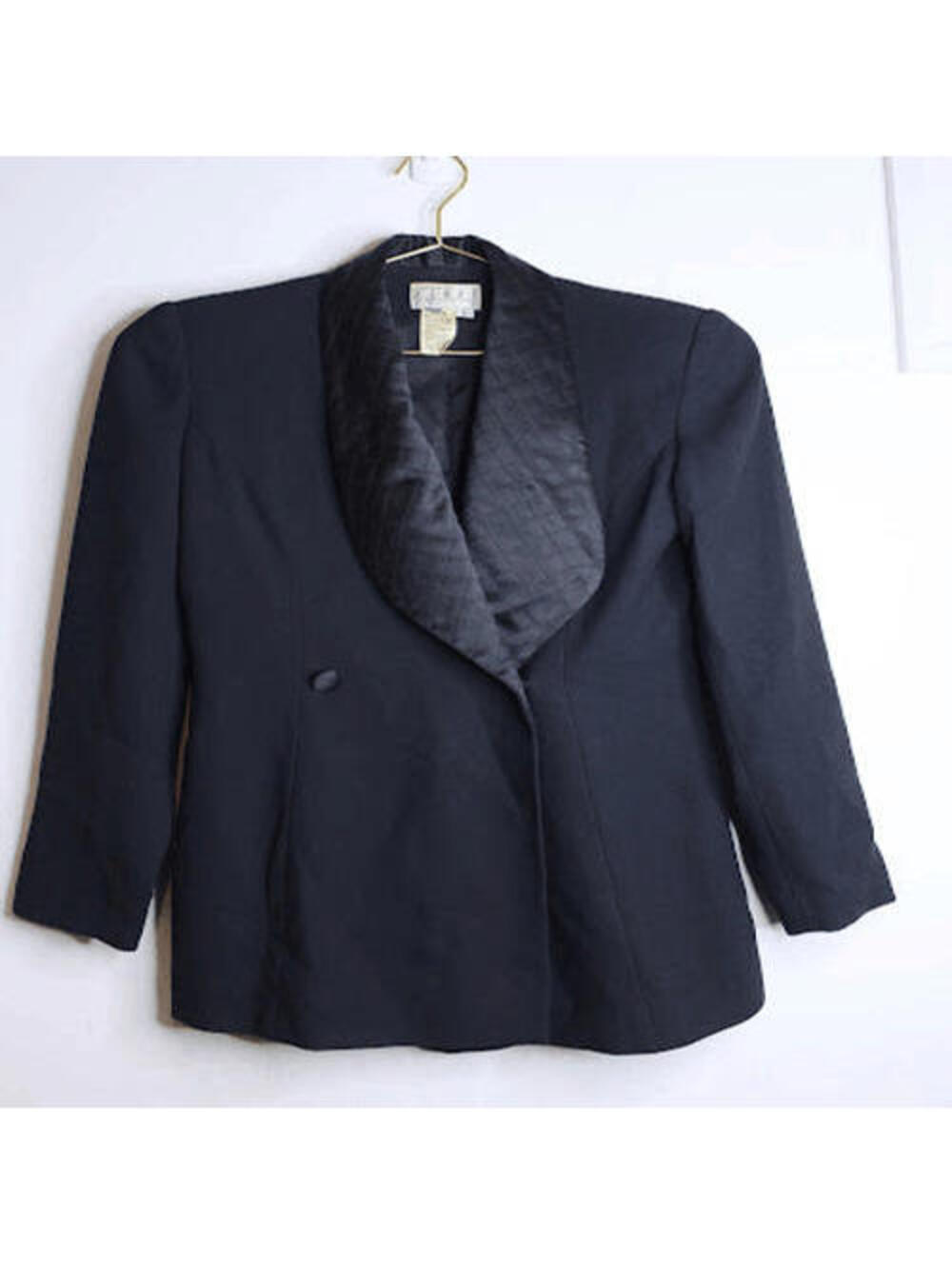VTG Black Satin Lapel Double Breasted Blazer - 6